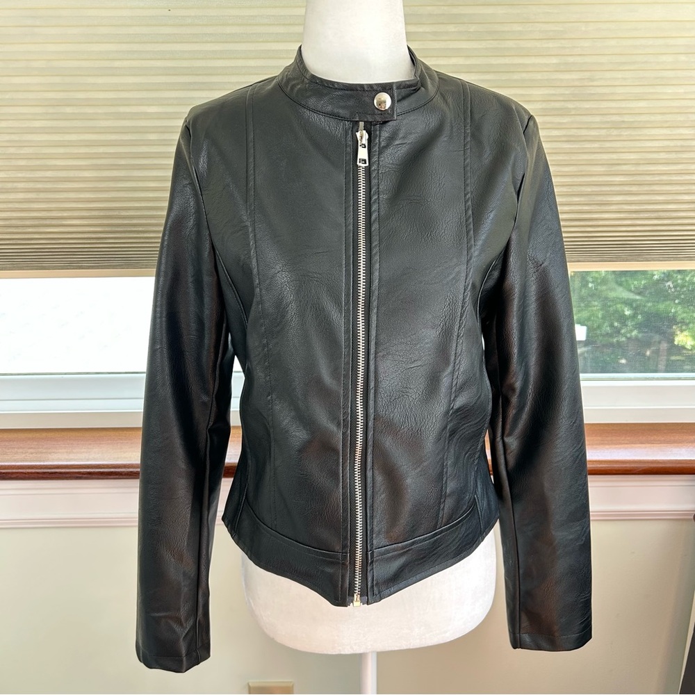 NEW Faux Leather Front Zip Moto - Biker Jacket - Fairy Grunge Minimalist Goth